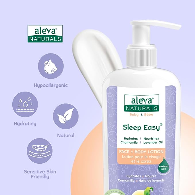 Aleva Naturals Sleep Easy Calming Relaxing Bedtime Baby Lotion, For babies and toddlers, Enriched with Lavender and Chamomile Oils, Sensitive Skin Friendly, Organic Ingredients - 8 Fl Oz