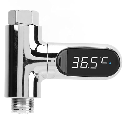 Digital LED Shower Thermometer for Accurate Temperature Control in Bathroom, No Batteries Required for Family with Babies Aluminum Shower Thermometer Home Kitchen, 360° Rotating LED Display