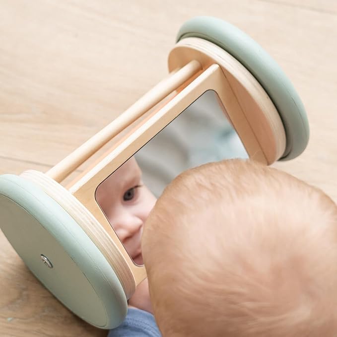 Done by Deer Tummy Time Mirror - Rolling Baby Mirror – Colorful Baby Activity Toy for Tummy Time and Crawling – Safe Wooden Sensory Toy for 3+ Months - Birdee