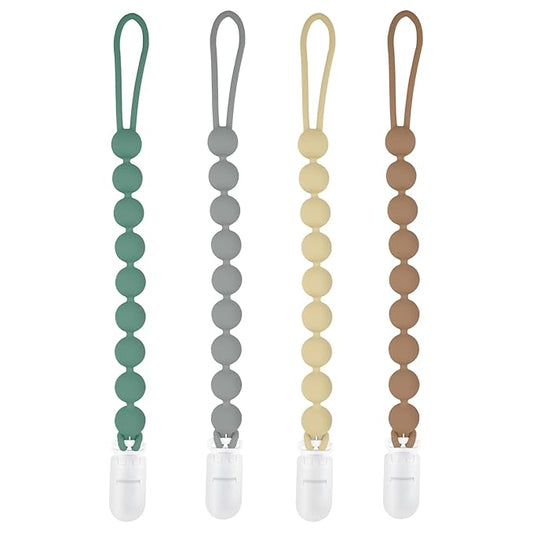 MINMUNJIU Silicone Pacifier Clip Holder, 4 Pack One Piece Soft Flexible Binky Clips Pacifier Holder Clip for Boys