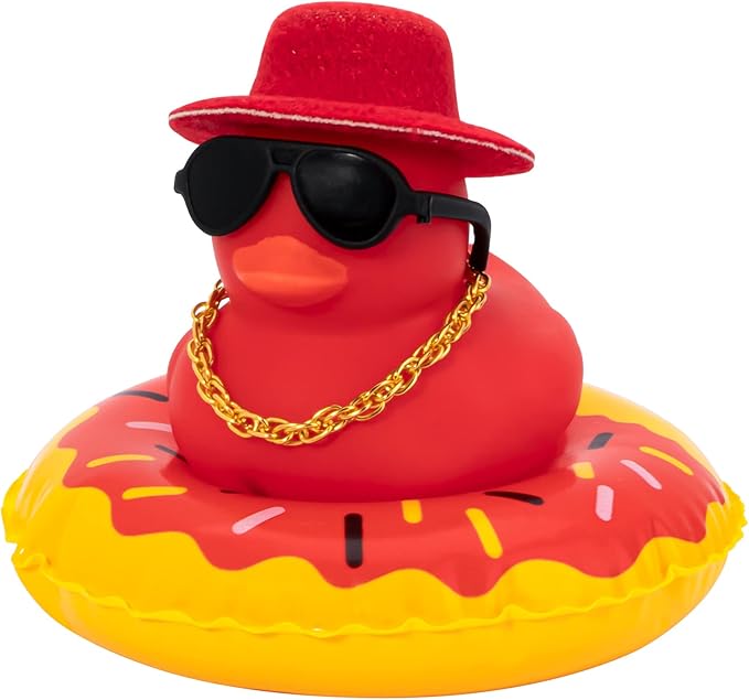 wonuu Car Accessories Rubber Ducks Dashboard Decorations Rubber Duck Pink Accessories Dashboard Duck Car Decorations Car Ducks for Dashboard Car Duck Car Dashboard Decorations, BG-red-tophatred