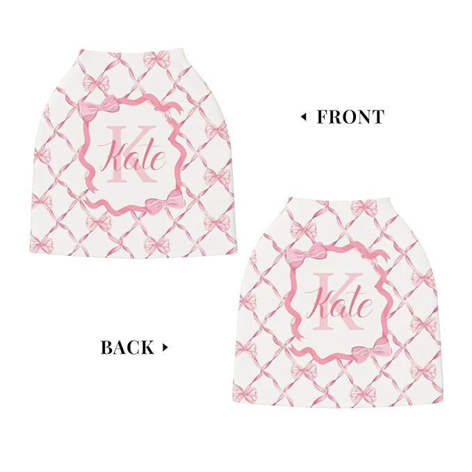 Personalized Baby Car Seat Cover for Girls, Custom Pink Bow Nursing Covers for Breastfeeding with Name, Infant Stroller Cover, Baby Carseat Canopy for Newborn, Multiuse Car Seat Canopies