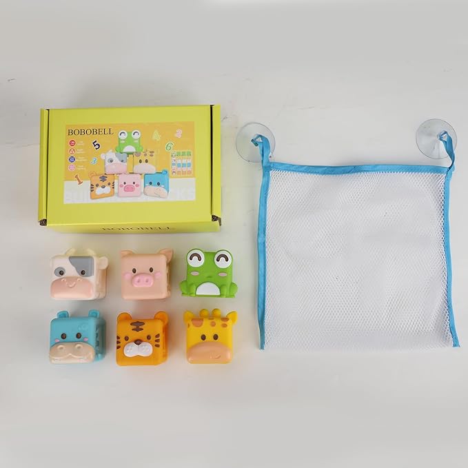Animal Soft Baby Blocks,Silicone Squeeze Building Blocks Stacking Toys for 6+ Months Babies,Early Learning Touch Education Toys with Numbers Animals Fruits Texture Baby Gifts Easter Basket