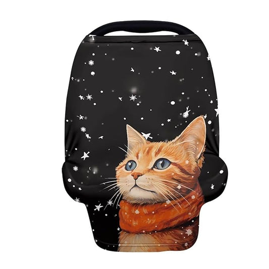 Forchrinse Cute Cat Star Nursing Cover Breastfeeding Scarf Baby Car Seat Cover,Soft Stretchy Infant Stroller Cover Carseat Canopy for Girls and Boys