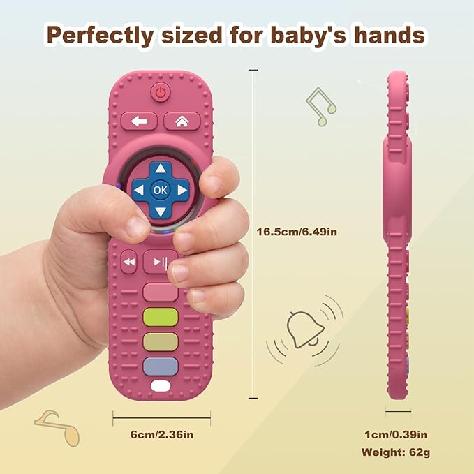 Teething Toys for Baby, Sensory Baby Chew Toy, Rattle Teether Toys for Babies 0-3-6-12 Months, Silicone TV Remote Control Shape for New Baby Gift (Pink)