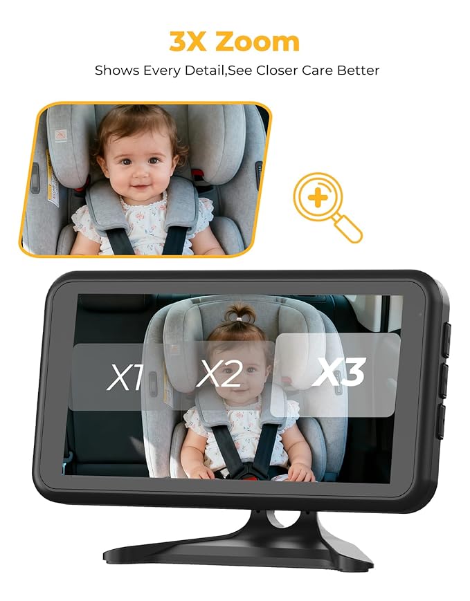 Luckview BM2A Baby Car Camera, Night Vision & 5.2" 1080P Display for Rear-Facing Car Seats, Easy No-Damage Install, Patented Anti-Shake Mount – Ideal for Parents and Pet Owners