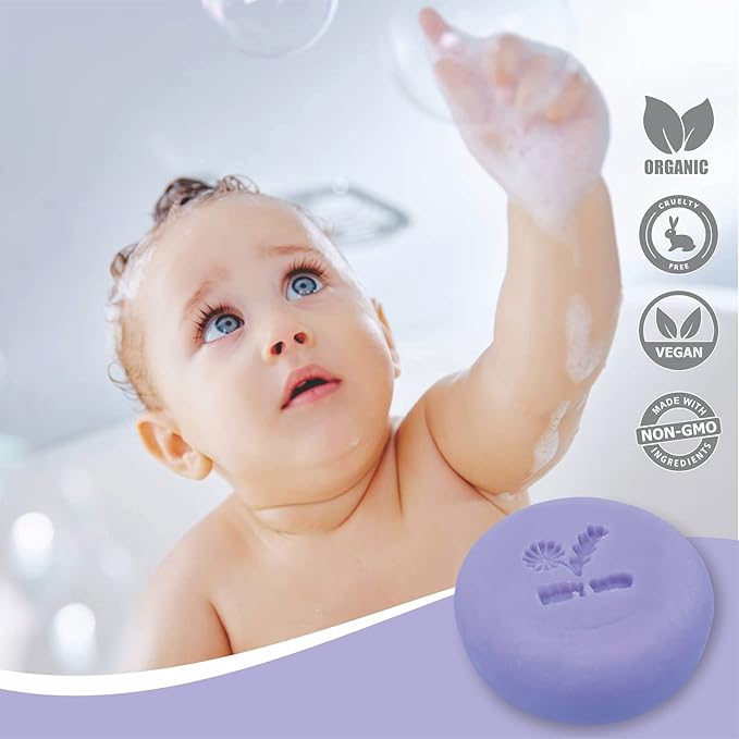 Relaxcation MADE IN USA LAVENDER & CHAMOMILE BABY Soap Bar for KIDS with Lavender Essential Oils, Organic Chamomile Water, and Shea Butter - Naturally Cold Processed in the USA