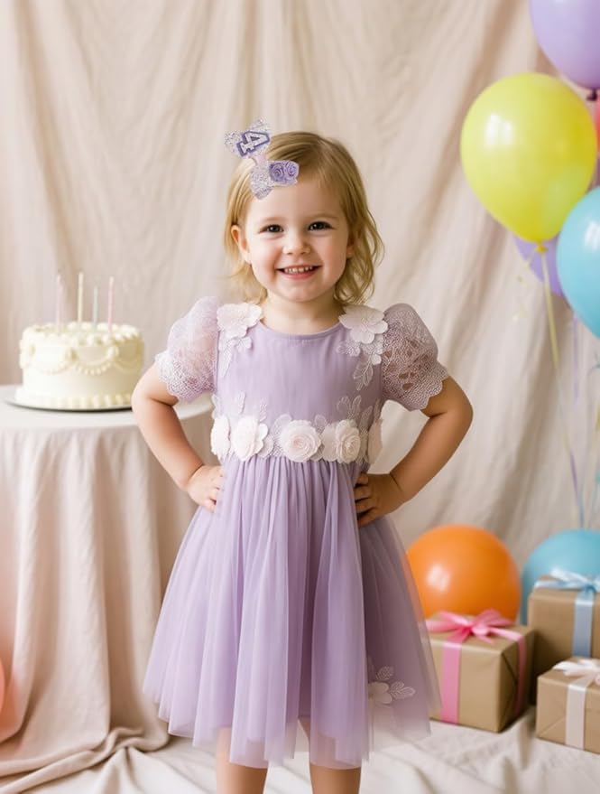 Birthday Hair Bow for Baby Girls 1 2 3 4 5 6 Years Sprinkle Decorations Party Hair Accessories for Four 4th Birthday Purple Rose