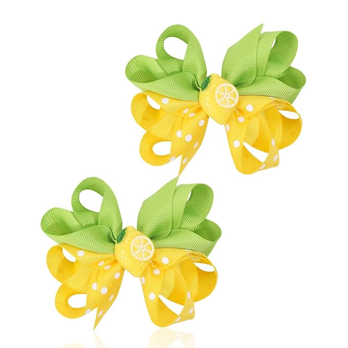 Lemon Bow Clips Baby Girls Fruits Bowknot Pin Kids Girls Yellow Lemon Hair Bow Clips BBG97 (Set-D)