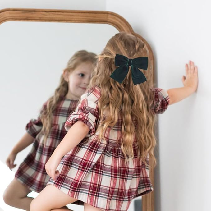 Hjiaruiky Green Velvet Hair Bows Clips - Hand-made Big Bows for Little Girls