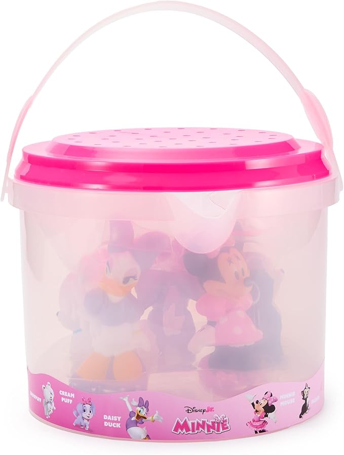 Disney Store Official Minnie Mouse Bath Toys Set - Includes 5 Detailed Toys with a Straining Storage Bucket - Bath Time Fun & Water Play Set for Kids