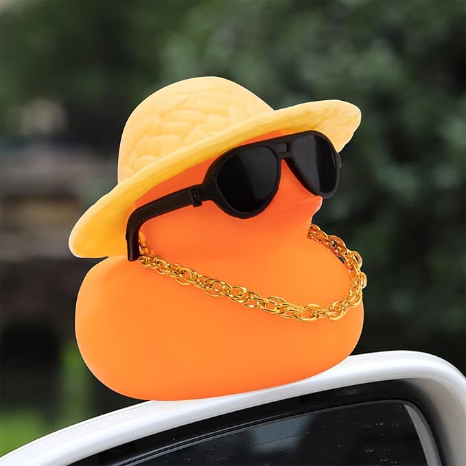 wonnu Car Accessories Rubber Ducks, Pink Dashboard Decorations, BGorange-strawhatyellow
