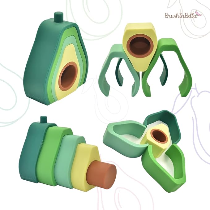 Avocado Stacker 6PC Toddler Toys, Baby Stacking Toys, Montessori Toys, Silicone Nesting Puzzle Blocks for Early Childhood Education, Army Green Series (Avocado/Pear), 6PCs
