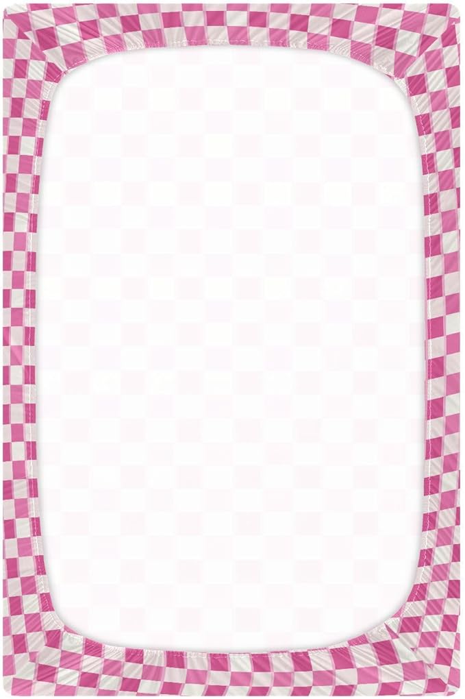 Fitted Crib Sheets Pink Checkered Stretchy Portable Playard Sheets for Baby Toddler, Breathable Soft Mini Crib Mattress 39 x 27 in for Boys and Girls