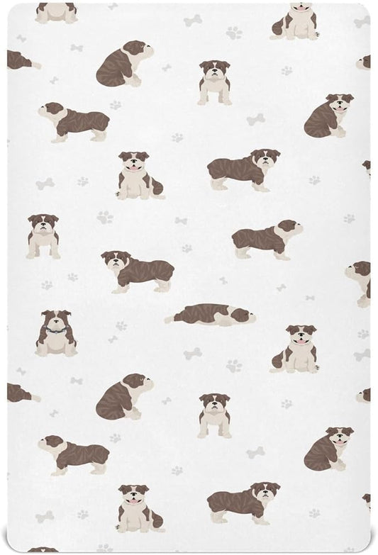Fitted Crib Sheets English Bulldog Dogs Stretchy Portable Playard Sheets for Baby Toddler, Breathable Soft Mini Crib Mattress 39 x 27 in for Boys and Girls