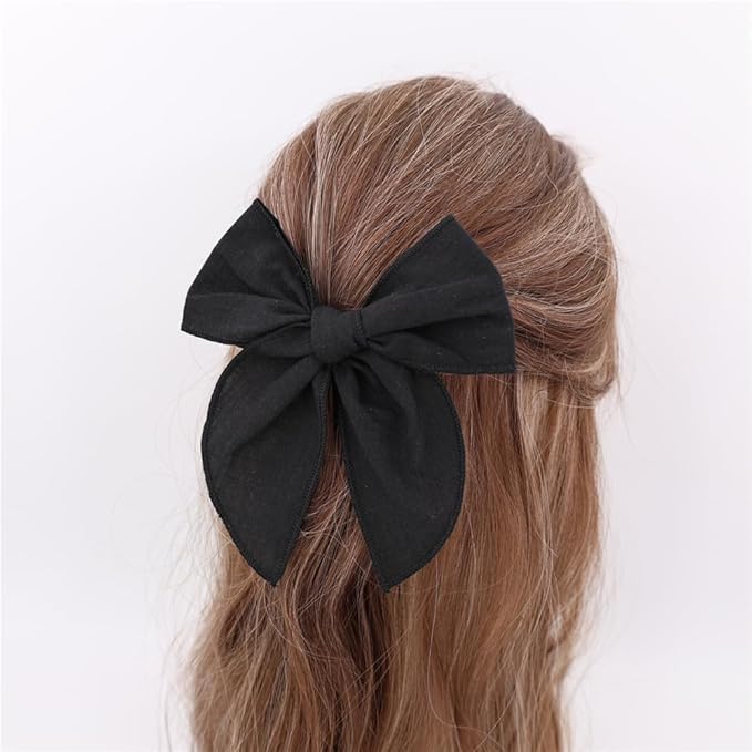 3 Styles Hair Bow Clips for Little Girls Toddler Baby Mom Women Hair Barrettes Accessories 4 Pcs Cotton Linen Bows Black