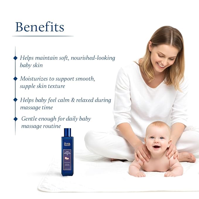 Blue Nectar Ayurveda Gentle Baby Oil for Newborn Skin Care -Moisturizing Baby Massage Oil for Dry Skin &Scalp Moisturizer| Soothing with 100% Natural Coconut Oil & Organic Ghee (13 Herbs, 3.38 Fl Oz)