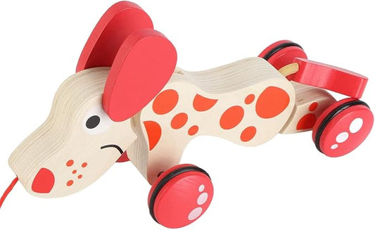 Push Pull Toy Puppy Walk Along Pull Wooden Hound Dog Walk A Long Puppy Wooden Pull Toy for Walking Toddlers (Dog)