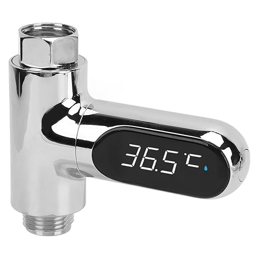 Digital LED Shower Thermometer for Accurate Temperature Control in Bathroom, No Batteries Required for Family with Babies Aluminum Shower Thermometer Home Kitchen, 360° Rotating LED Display