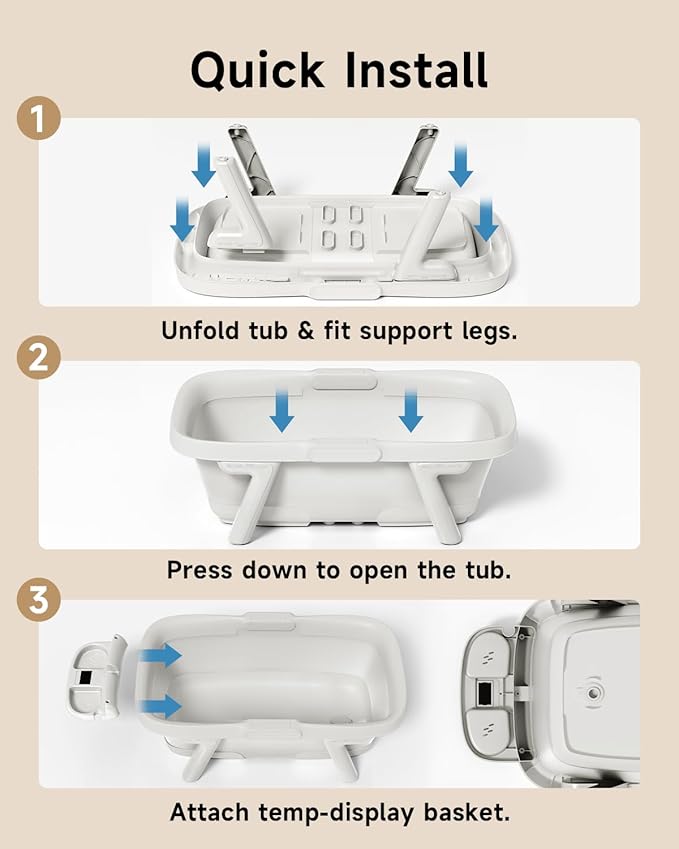 Collapsible Baby Bathtub, Large Infant Bath Tub with Thermometer & Cute Soft Cushion for Newborn to 36+ Month Toddlers, Storage and Non-Slip Feet Design, Baby Bath Gift (White)