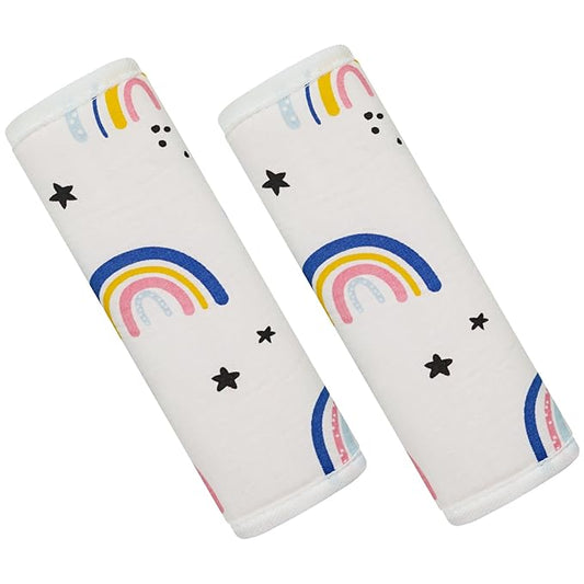 Baby Strap Cover for Children, 2 Pcs Infant Car Seat Belt Cover Pad, Neck Pad Protector for Kids Newborn Toddlers (Pink Rainbow)