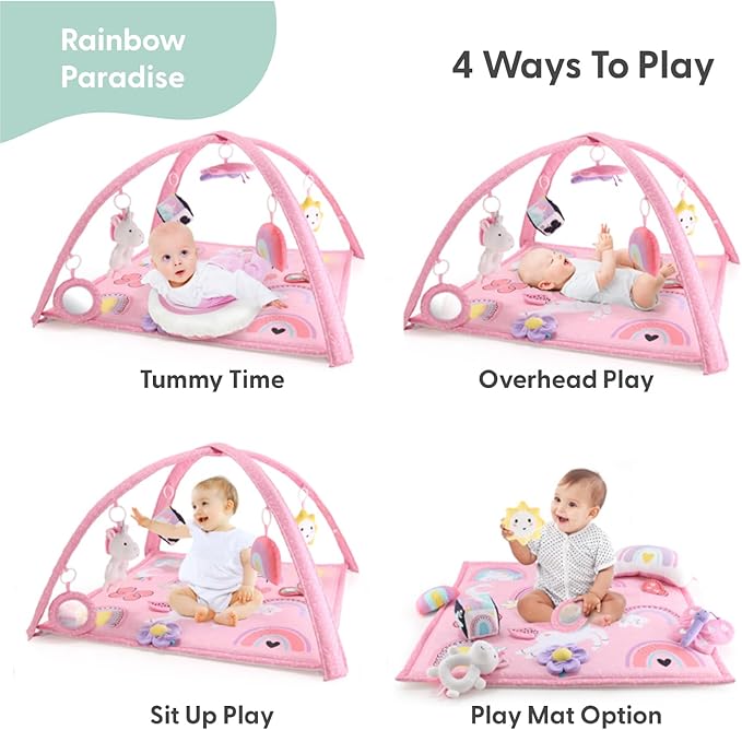 Peanutshell Baby Girl Rainbow Paradise 7-in-1 Play Gym - Playmat Toys for Newborns, Infants: 0-6, 6-12 months Tummy Time Mat with Hanging Toys, Soft Padded