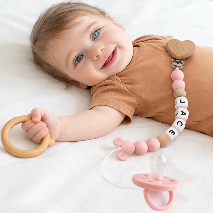 Personalized Pacifier Clip Pacifier Holder with Name Baby Gift (A)