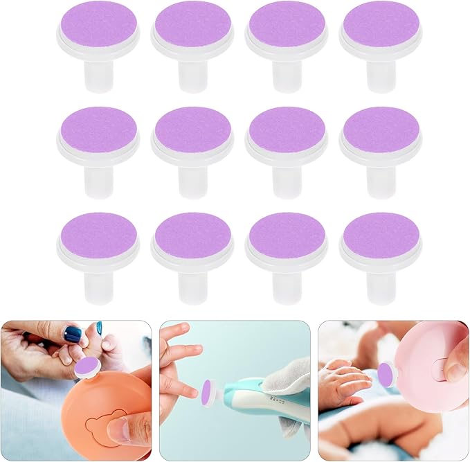Homoyoyo 12pcs Baby Nail File Pads Nail Replace Trimmer Replacement Pads Electric Grinding Heads Electric File Baby for Accessory Replacement Grinding Heads Polish Disc Purple