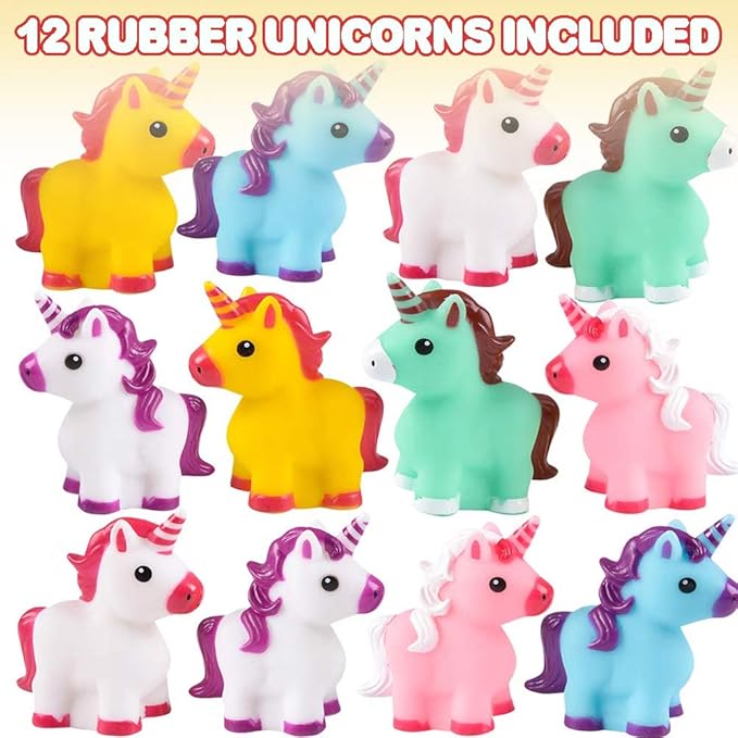 ArtCreativity Unicorn Rubber Toys for Kids - Pack of 12 - Unicorn Birthday Party Favors and Supplies, 2 Inch Floating Bath and Pool Water Toys for Girls, Cute Goodie Bag Fillers, Assorted Colors