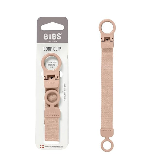 BIBS Loop Pacifier Clip - Sleek, Secure One-Handed Operation, Fits All BIBS and Most Brands, Machine Washable, Slim Profile for Comfort, Ages 0+ - Blush