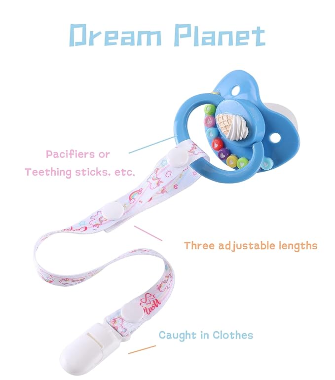 CutiePlusU Adult Size Pacifier Clips 3 Pack-Rabbits, Unicorns and Cats