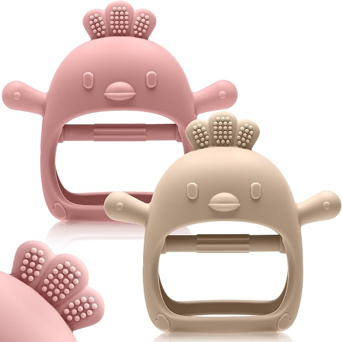 2 Pack Baby Teething Toys for 0-6 6-12 Months, Never Drop Infant Teether Teething Mitten Toys for 0 3 6 9 12 Months, Newborn Soothing Teething Toy Gifts for 1 One Year Old Baby Boys Girls