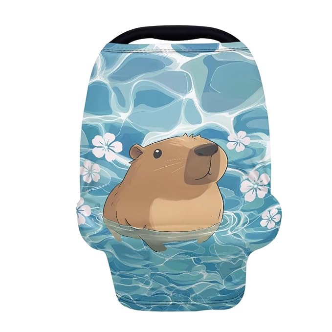 Capybara Baby Car Seat Cover for Travel - Breathable and Lightweight - Infant Car Seat Cover for Sun, Soft Nursing Cover Up for Breastfeeding