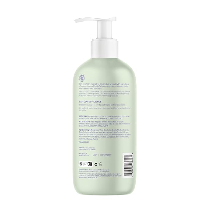 ATTITUDE Baby 2-in-1 Shampoo and Body Wash, EWG Verified, Dermatologically Tested, Made with Naturally Derived Ingredients, Vegan, Sweet Apple, 16 Fl Oz (Pack of 3)