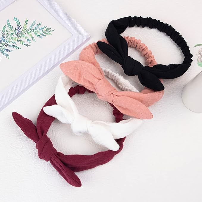 XIMA Headbands for Girls, 8pcs Cotton Rabbit Ears Hairbands for Toddlers Teens Children, Removable Rabbit Ear Bows Kids Hair Accessories