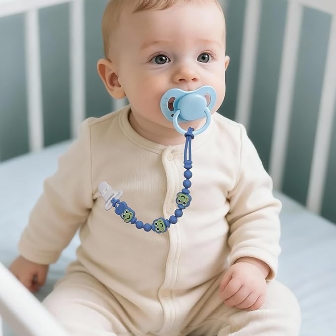 Pacifier Clips 2 Pack, Silicone Baby Pacifier Clips with One Piece Design, Frog Character, BPA Free - CPSIA Certified, Soft Flexible Paci Clip Holder