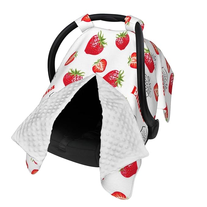 Personalized Baby Car Seat Canopy with Name, Strawberries Nursing Cover & Infant Car Seat Canopy, Shower Gift for Newborn Baby Girls