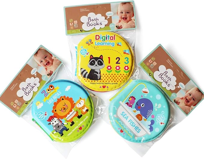 Baby Bath Books-3PCS,Bathtub Toys Floating Waterproof Educational Bath Toy Books for Toddlers-Zoo Books,Fish Books,Digital Books for Bath