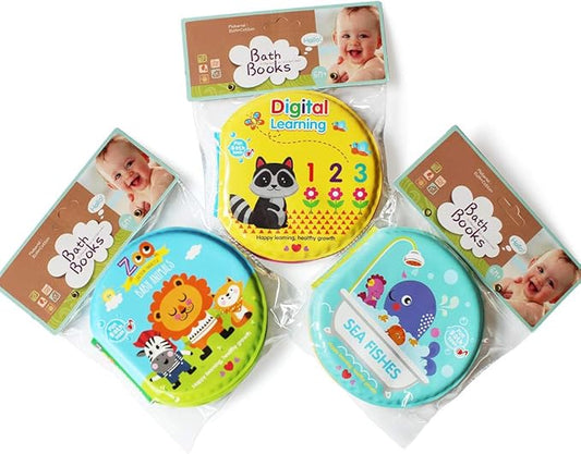 Baby Bath Books-3PCS,Bathtub Toys Floating Waterproof Educational Bath Toy Books for Toddlers-Zoo Books,Fish Books,Digital Books for Bath
