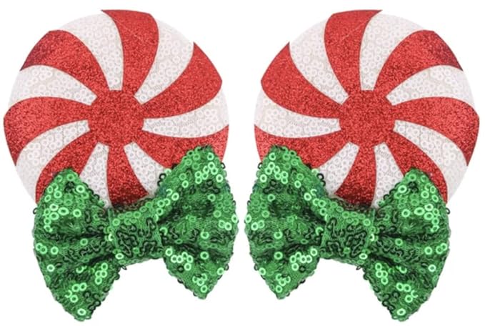 CLGIFT Minnie Ears Baby/Toddler Headband with Peppermint Candy Hair Clip Flexible Hairband, Sequin on both sides, Perfect for Halloween, Christmas, Birthday