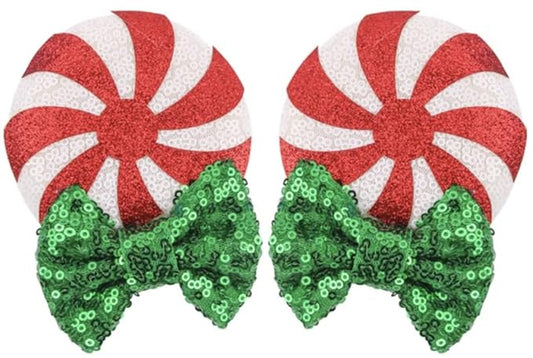 CLGIFT Minnie Ears Baby/Toddler Headband with Peppermint Candy Hair Clip Flexible Hairband, Sequin on both sides, Perfect for Halloween, Christmas, Birthday