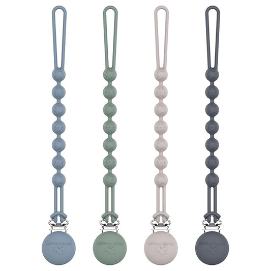 Cuddle Campus Silicone Pacifier Clip Holder with One Piece Design,Soft Flexible Binky Clips with Texture for Baby Boy and Girl Pack of 4 (0-6m)