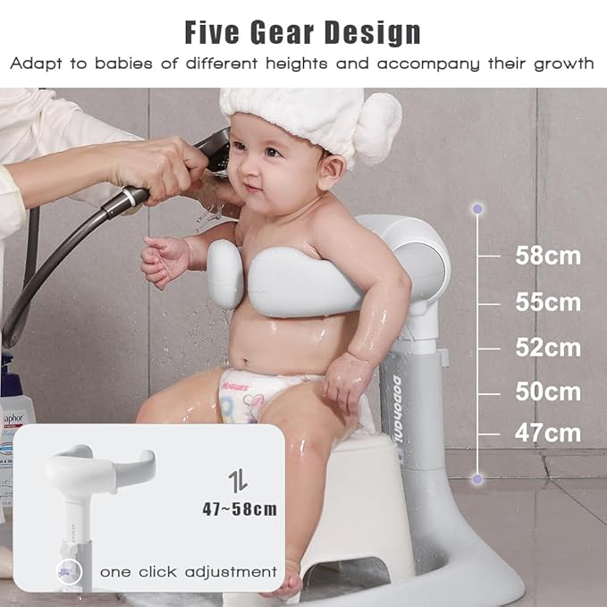 Baby Shower Stand 2025 Upgraded, Removable base, Shower Standing Support with Adjustable Height and Armrest, Bath Stand with Anti-Skip and Shower Head Holder, Ideal Gift for Infants 6-36 Months (pink)