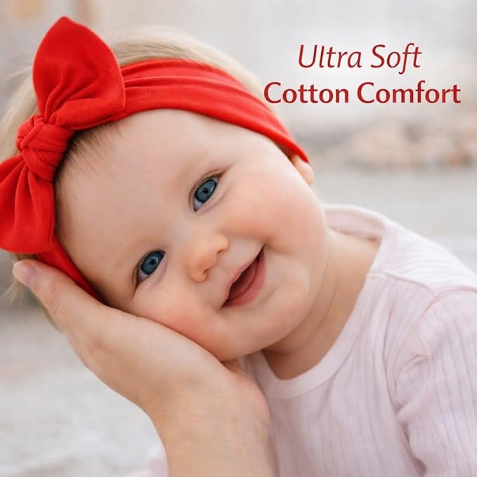 Baby Girl Headbands 0–6 Months – Newborn Infant Soft Cotton Handmade Bow Headband, Stretchy No Mark Baby Hair Accessories (Red, 0-6 Month)