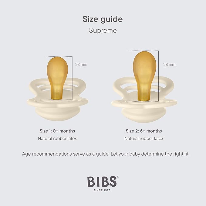 BIBS Pacifiers - Supreme Collection | BPA-Free Baby Pacifier | Made in Denmark | Set of 2 Ivory/Blush Color Premium Soothers | Size 6-18 Months