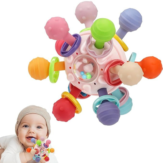 Easter Baby Teething Toys for 0-6 6-12 Months, BPA Free Food Grade Silicone Teether, Infant Sensory Chew Rattles Toys, Perfect Baby Easter Basket Stuffers & Easter Gifts, Pink