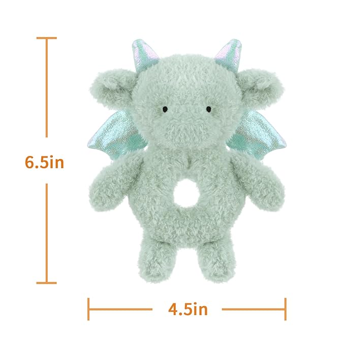 Apricot Lamb Baby Dragon Dinosaur Soft Rattle Toy, Plush Stuffed Animal for Newborn Soft Hand Grip Shaker Over 0 Months (Dragon, 6 Inches)