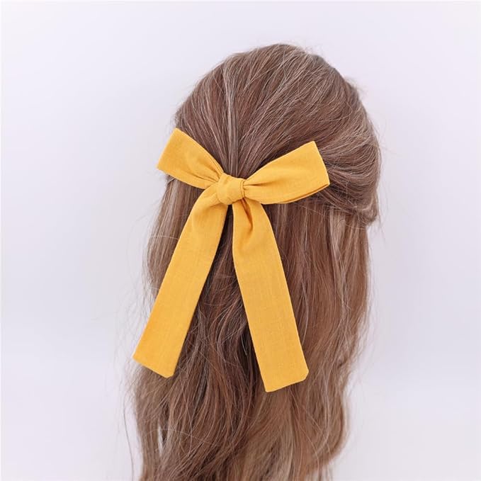 3 Styles Hair Bow Clips for Little Girls Toddler Baby Mom Women Hair Barrettes Accessories 4 Pcs Cotton Linen Bows Yellow Gold