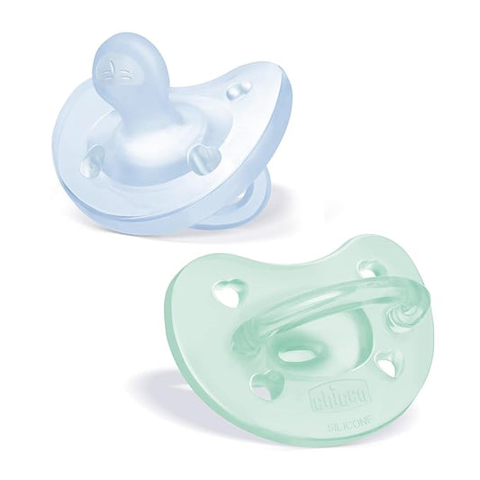 Chicco PhysioForma Orthodontic Pacifier for Babies 0-6 Months, 100% Soft Silicone, BPA Free & Breathing Support, 2-Pack with Sterilizing Case, Light Blue/Green