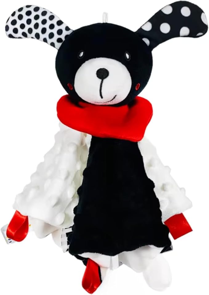 High Contrast Baby Security Blanket-Soft Sensory Lovey for Babies-Red, Black and White Blankie Comfort Toy (Spot the Pup)